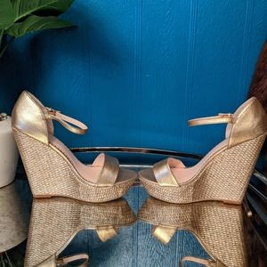 Two Tone Gold Wedge Platform Heels